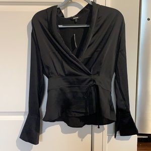 Black satin wrap top from Express. Size S. Never worn, new with tags.